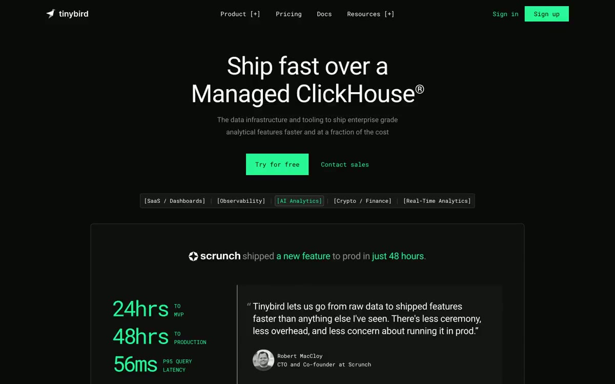 Tinybird Design System - High density dark dashboard layout