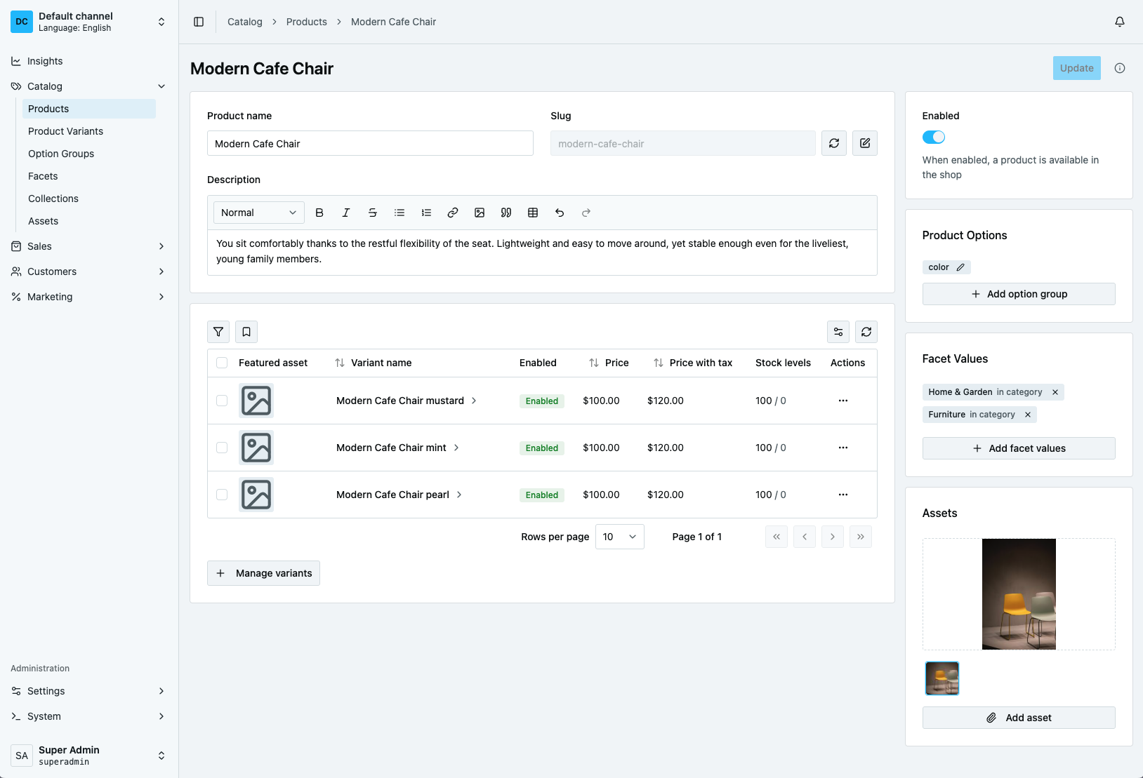 Detailed Product Configuration Dashboard